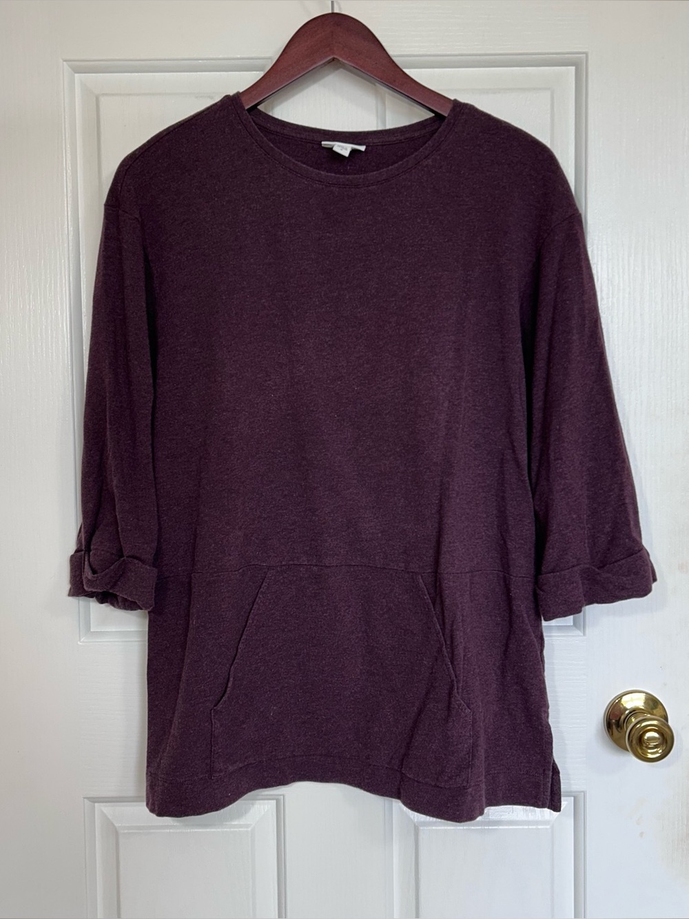 Pure Jill Plum Heather Pima Cotton Blend Kangaroo Pocket Tunic Top Med